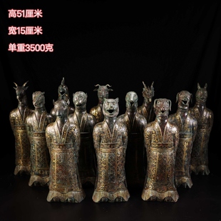 古玩收藏老青铜器清代青铜器错金十二生肖一套 铭文老铜艺装饰