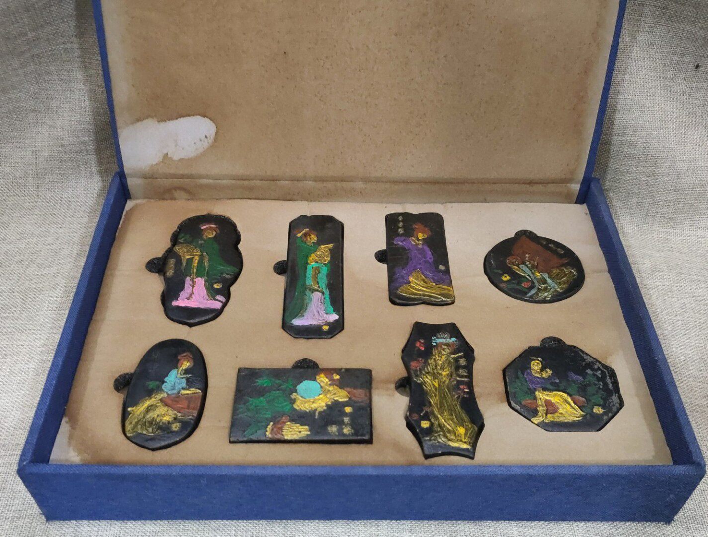 老墨徽墨仿古侍女图手工墨块墨条墨锭笔墨纸砚毛笔书法文房