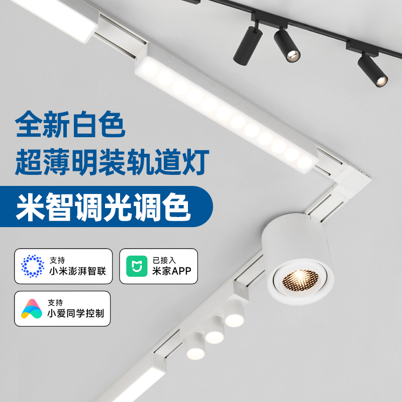 智能超薄明装白色磁吸轨道灯新款