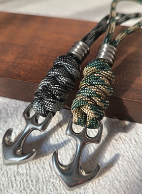 钛钢实心船锚编织伞绳钥匙扣挂件户外edc刀坠挂饰绳装饰背包挂件