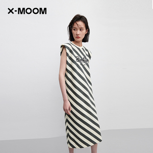 【商场同款】X--MOOM夏季新款珠地斜纹宽肩无袖圆领中长连衣裙女