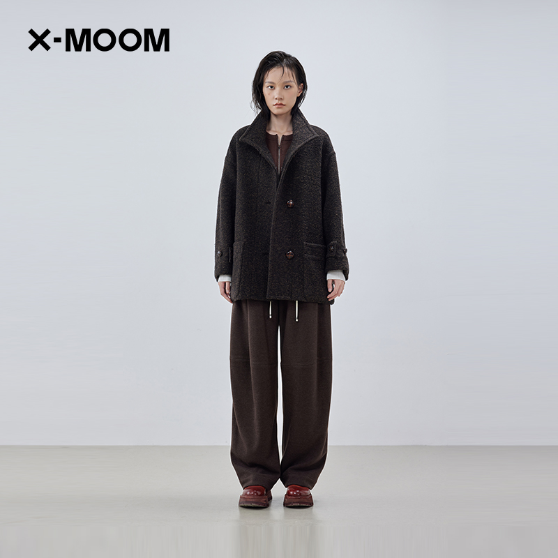 XMOOM羊毛圈圈绒一手长呢外套
