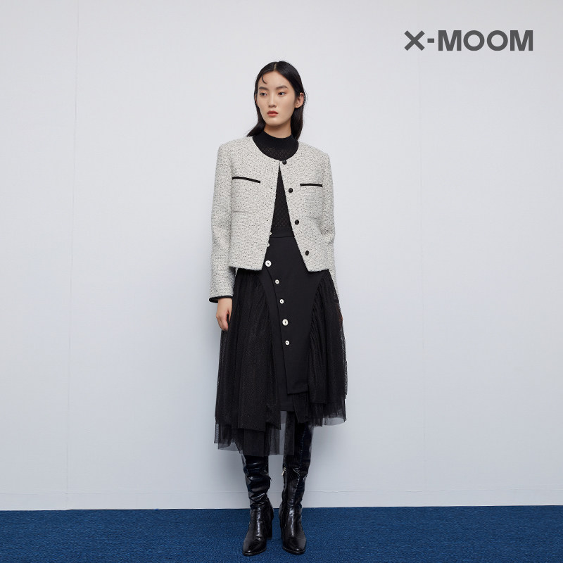 【商场同款】x--moom秋季小香风休闲单排扣复古圆领短外套女