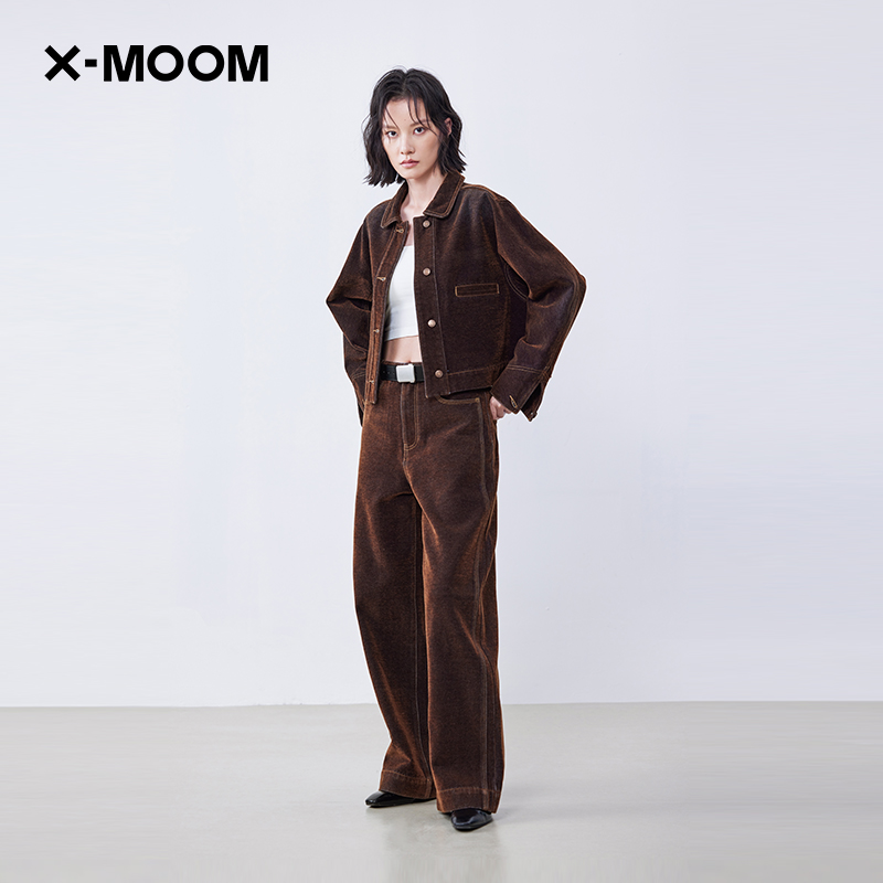 小翻领箱型植绒混色梭织外套