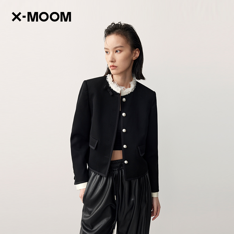 X--MOOM蕾丝珍珠纽扣小香风外套