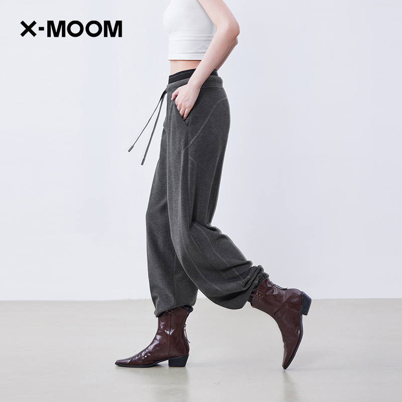 超糯拉绒撞色腰头收口直筒裤