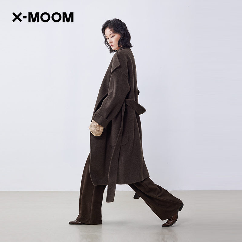 羊毛立领斜襟双面呢大衣