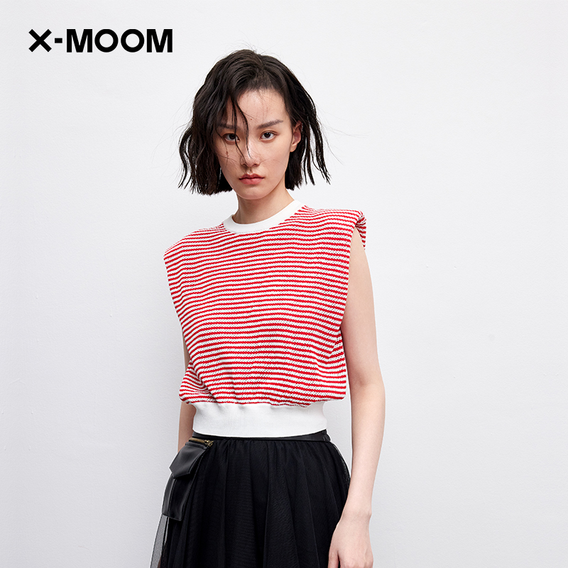 X--MOOM条纹冰麻无袖针织衫