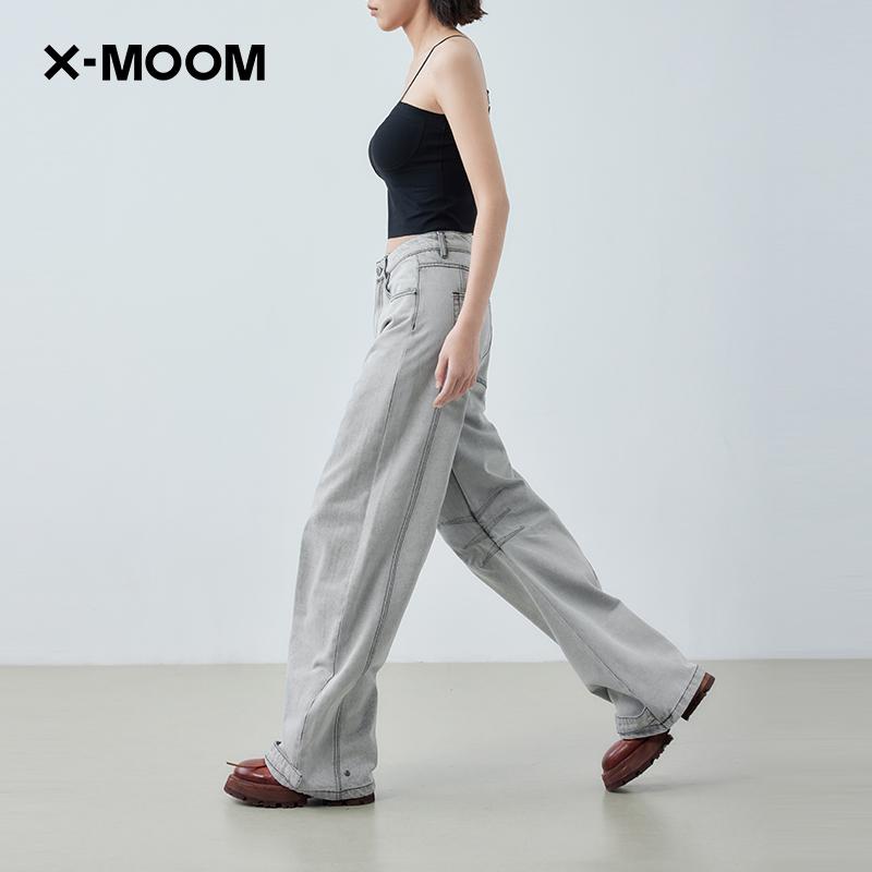 脚口带袢阔腿镰刀牛仔裤X--MOOM