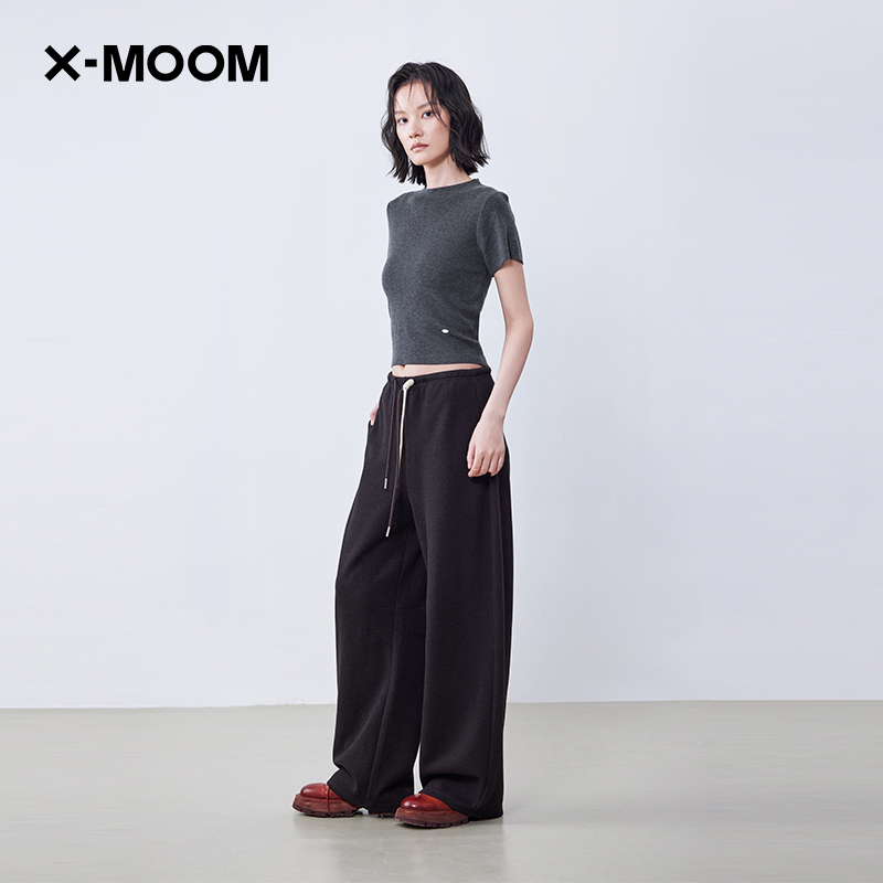 XMOOM撞色腰绳阔腿直筒裤