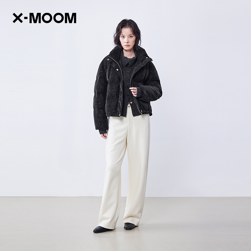 XMOOM裂纹磨砂pu短款羽绒服
