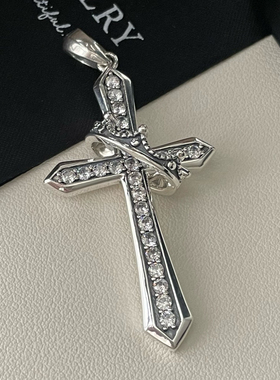 s925纯银皇冠十字架吊坠女欧美风男女同款设计感小众吊坠高级百搭