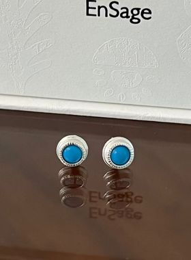 榴莲 DURIAN 通体925银蓝松石耳钉轻奢复古耳饰日常百搭耳环