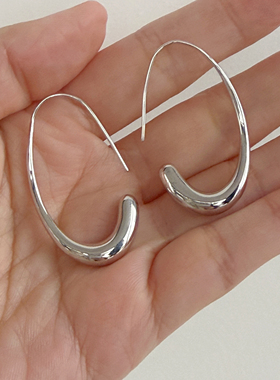 榴莲银饰 DURIAN 通体925银镀铑金实心弯钩耳环百搭设计感耳钩