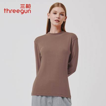 三枪女纯全棉舒肤刷绒半高领打底衫长袖内搭40支新品秋衣单件上衣