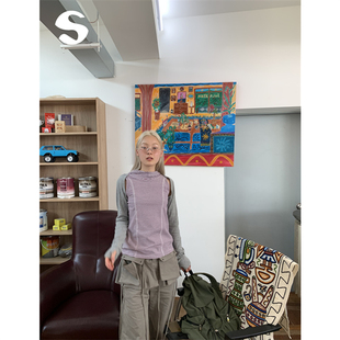 Sleep at 11 可拆卸袖子早秋条纹撞色显瘦连帽长袖背心两件套上衣