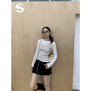 T恤女打底衫 11韩系穿搭白色背心吊带叠穿长袖 上衣两件套 Sleep