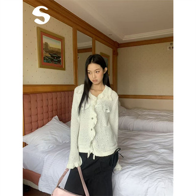 高级气质小香翻领针织开衫上衣