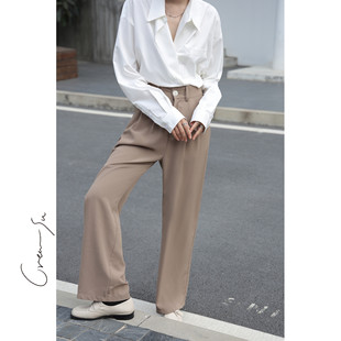 Creamsu叙白 咖色垂感西装裤女高腰显瘦休闲裤春秋直筒宽松拖地裤