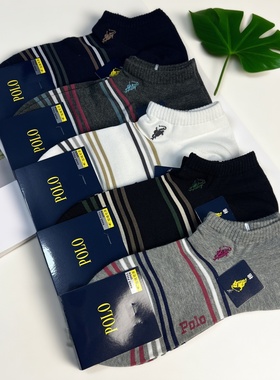 新品POLO袜子男春夏薄纯棉条纹低帮浅口短袜潮流无骨防臭船袜9671