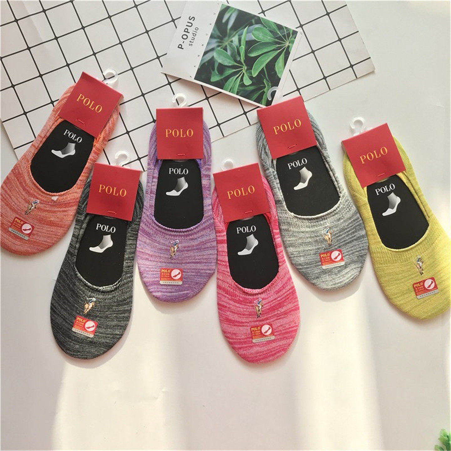 POLO船袜女夏季薄纯棉糖果色浅口隐形袜套硅胶不掉跟低帮袜1591