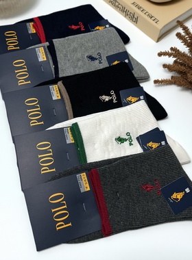 新品POLO袜子男秋冬纯棉休闲中长筒袜无骨防臭复古潮流四季袜9558