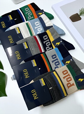 POLO袜子男秋冬厚纯棉字母运动中筒袜街头潮流青少年防臭短袜3876