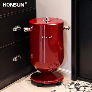 客厅垃圾桶轻奢高档2026新款家用高颜值卧室大容量可移动带轮纸篓