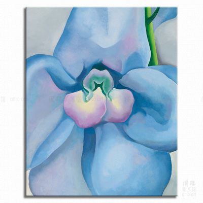 蓝色花朵欧姬芙艺术风酒吧装饰画