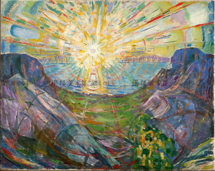 太阳 Edvard Munch 蒙克小众艺术风景装饰画客厅书房卧室玄关酒吧图片
