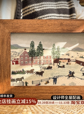 摩西奶奶乔迁送礼氛围搭配原木中古风装饰画法式复古客厅民宿挂画