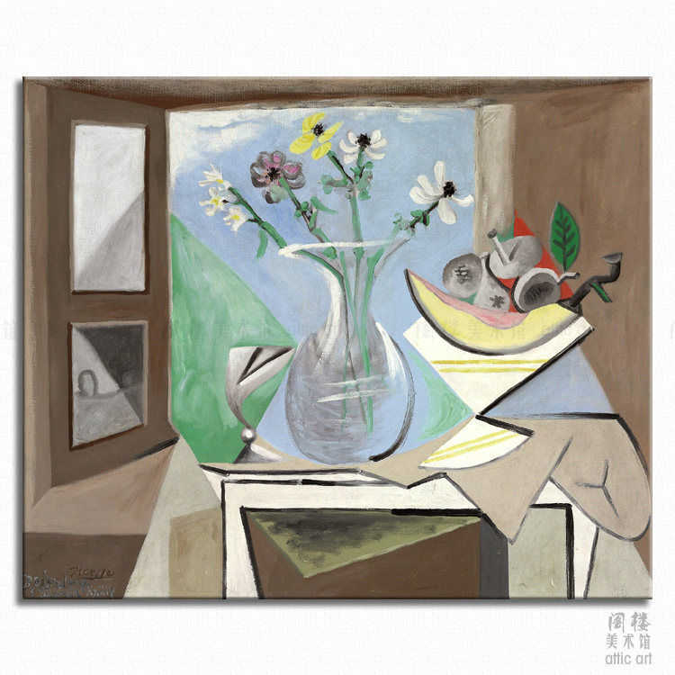 窗台花瓶毕加索书房酒吧装饰画