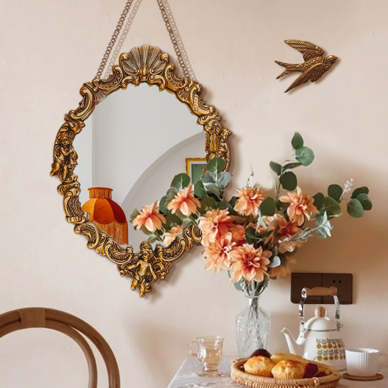 天使雕花复古镜 美式轻奢梳妆镜卧室玄关客厅壁挂组合墙面装饰镜
