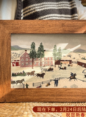 摩西奶奶新年礼物氛围搭配原木中古风装饰画法式复古客厅民宿挂画