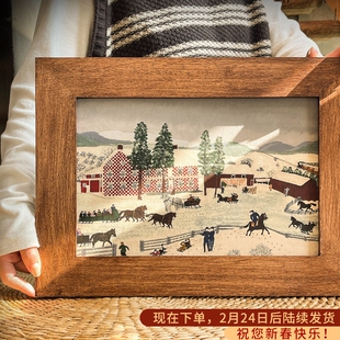 摩西奶奶新年礼物氛围搭配原木中古风装饰画法式复古客厅民宿挂画
