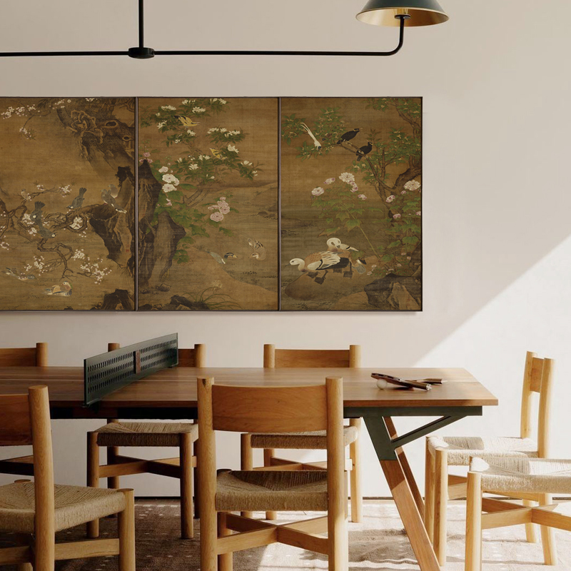 客厅沙发背景墙装饰画绢布新中式