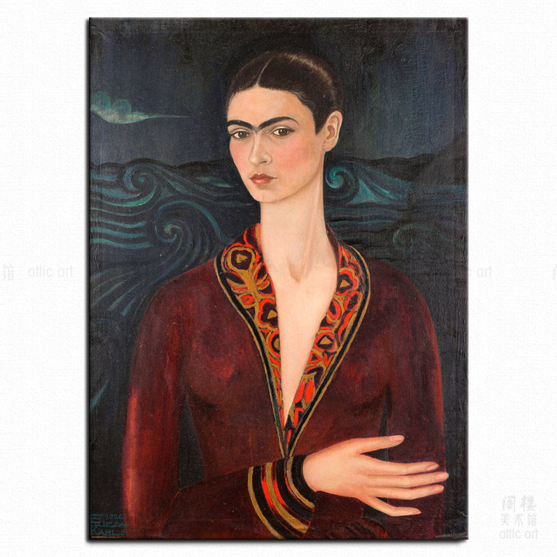 穿天鹅绒的自画像2 frida kahlo 弗里达 装饰画 拉美墨西哥艺术