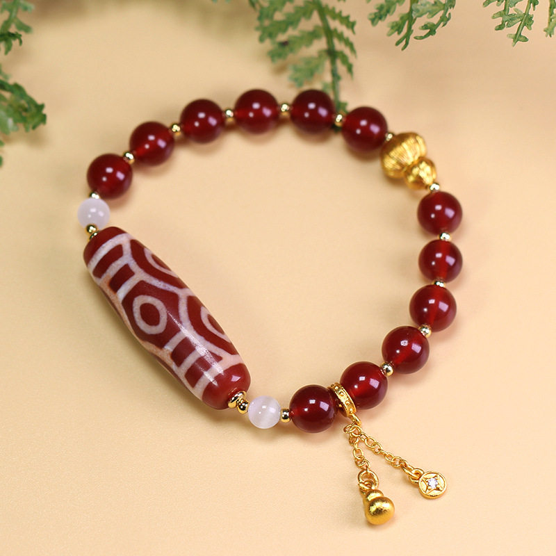 5A级天然西藏真品老矿原石玛瑙红肉龙六眼天珠手串链13*39mm左右