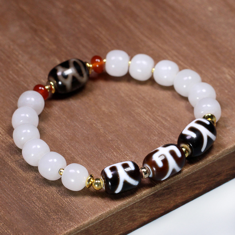 圣饰奇缘天然西藏真品玛瑙贵人财神天珠和田玉手串链10*13mm左右