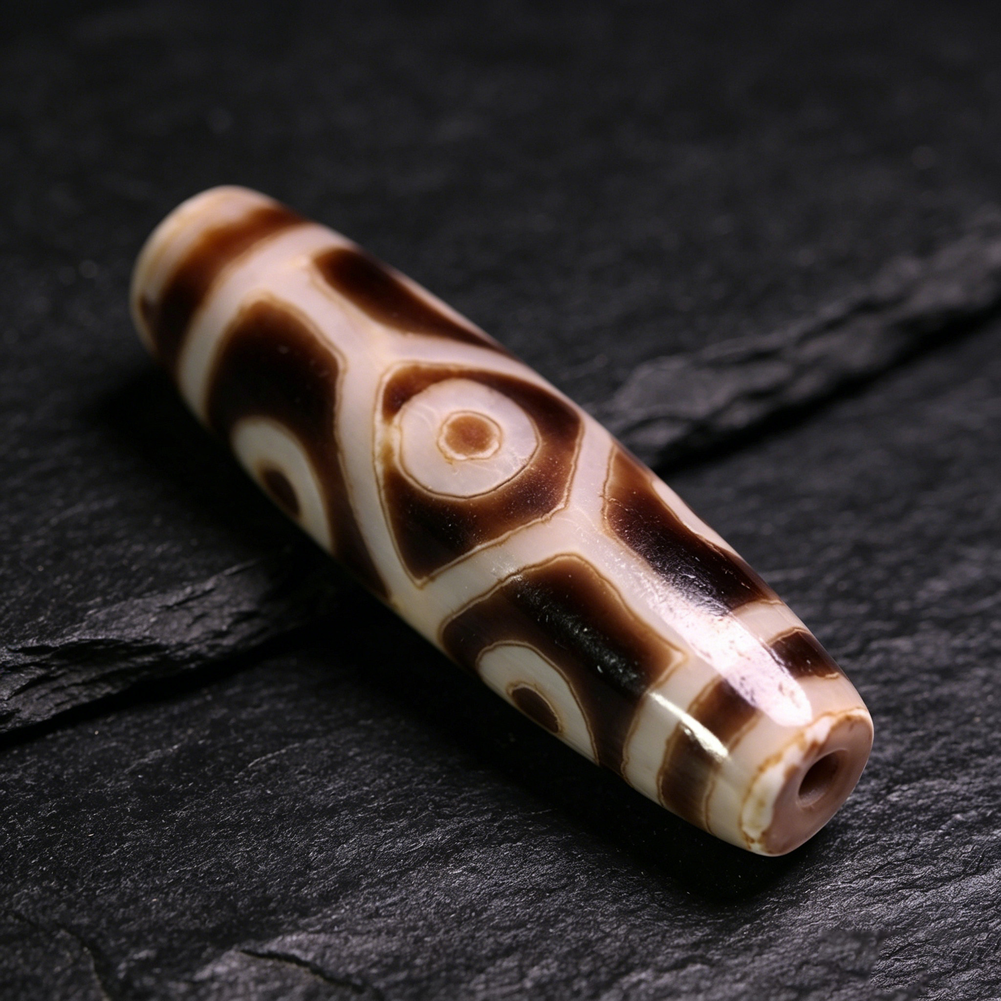 琥珀白毫龟甲六眼天珠/61*17mm