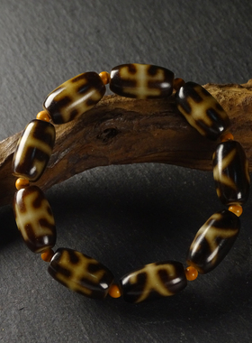 圣饰奇缘庙供黑金贵人天珠天然西藏真品玛瑙手串男女16*21mm左右