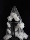 新款 造型欧根纱长款 花朵头纱超仙新娘婚纱头饰拍样片森系摄影楼