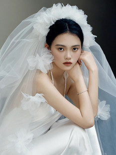 超仙花朵头纱蓬蓬短款 新款 多层造型头纱新娘结婚纱礼服头饰森系
