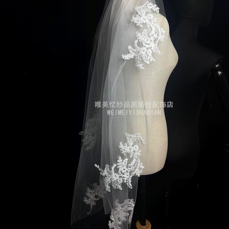 主婚礼白色单层头纱头饰