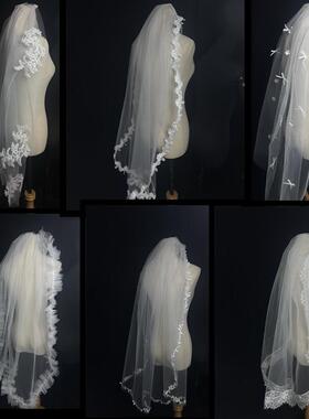 单层花边婚纱礼服头纱白色短款