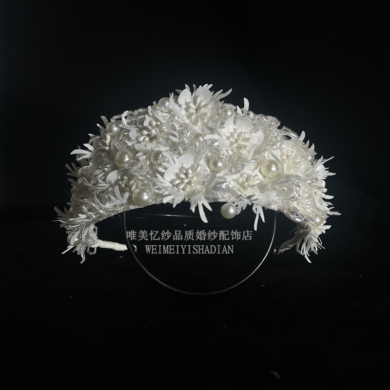 新款复古发箍头饰新娘造型白色手工头花影楼写真摄影婚纱礼服配饰