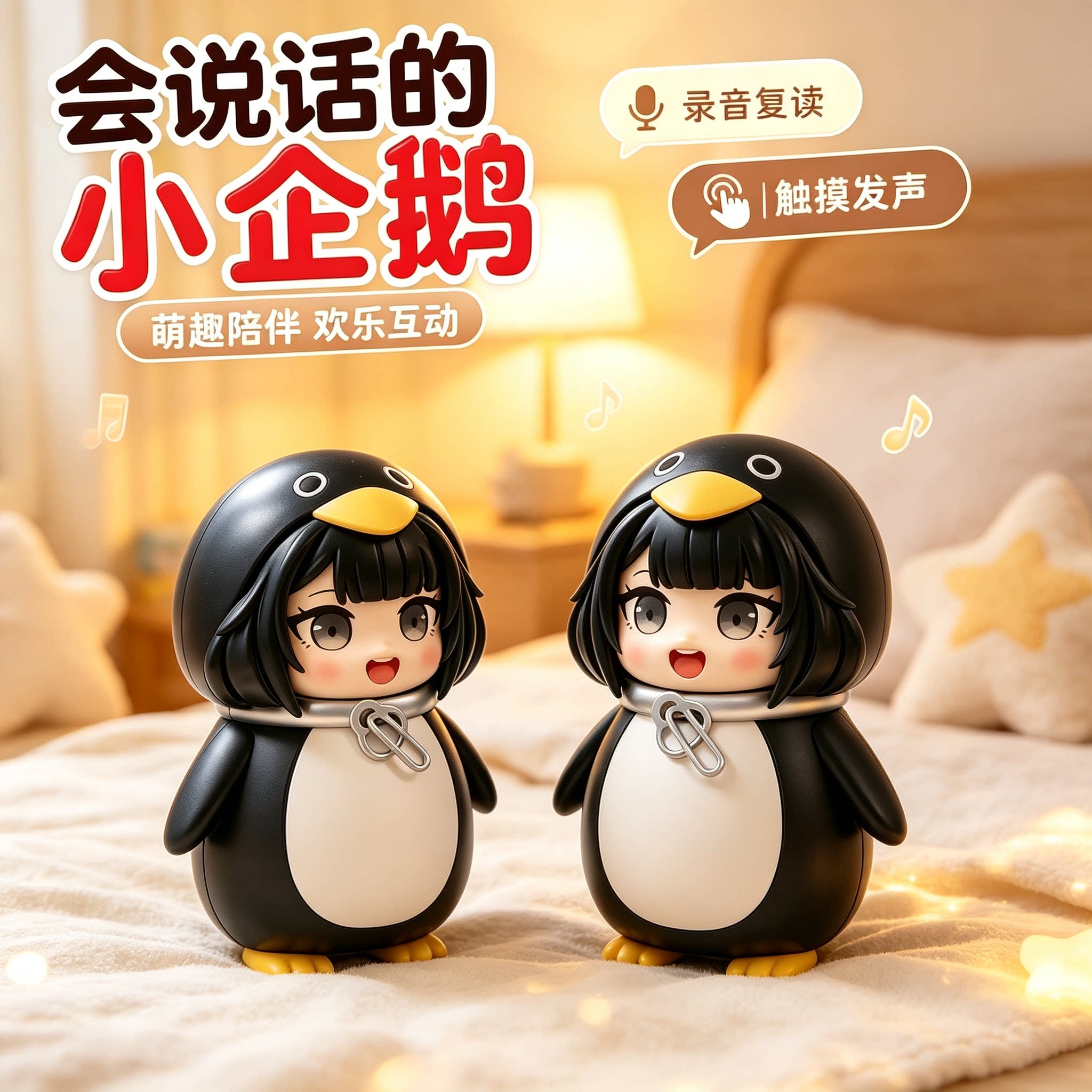 会说话的咕咕嘎嘎小企鹅智能语音发声录音Q版手办办公室解压玩具6图片