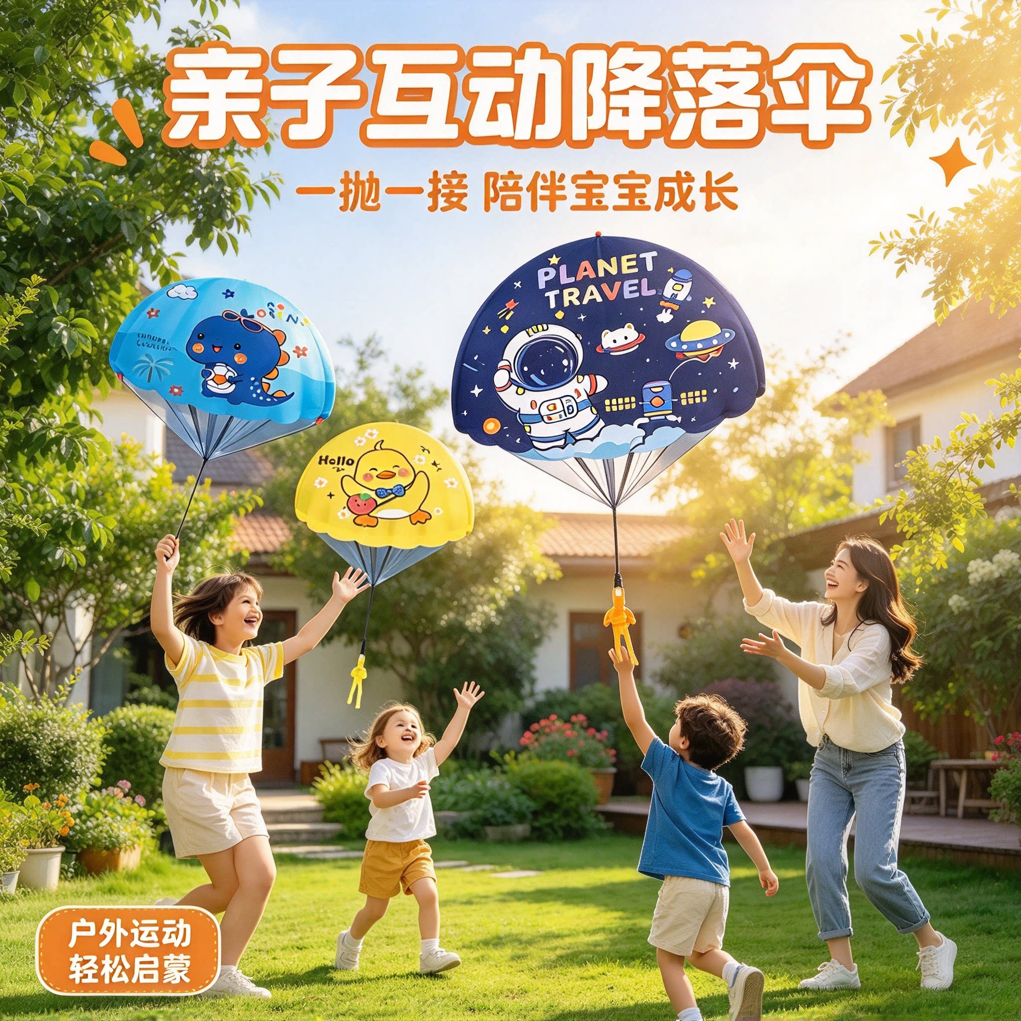儿童手抛降落伞玩具亲子互动空中飞伞休闲户外运动小玩具男孩女孩