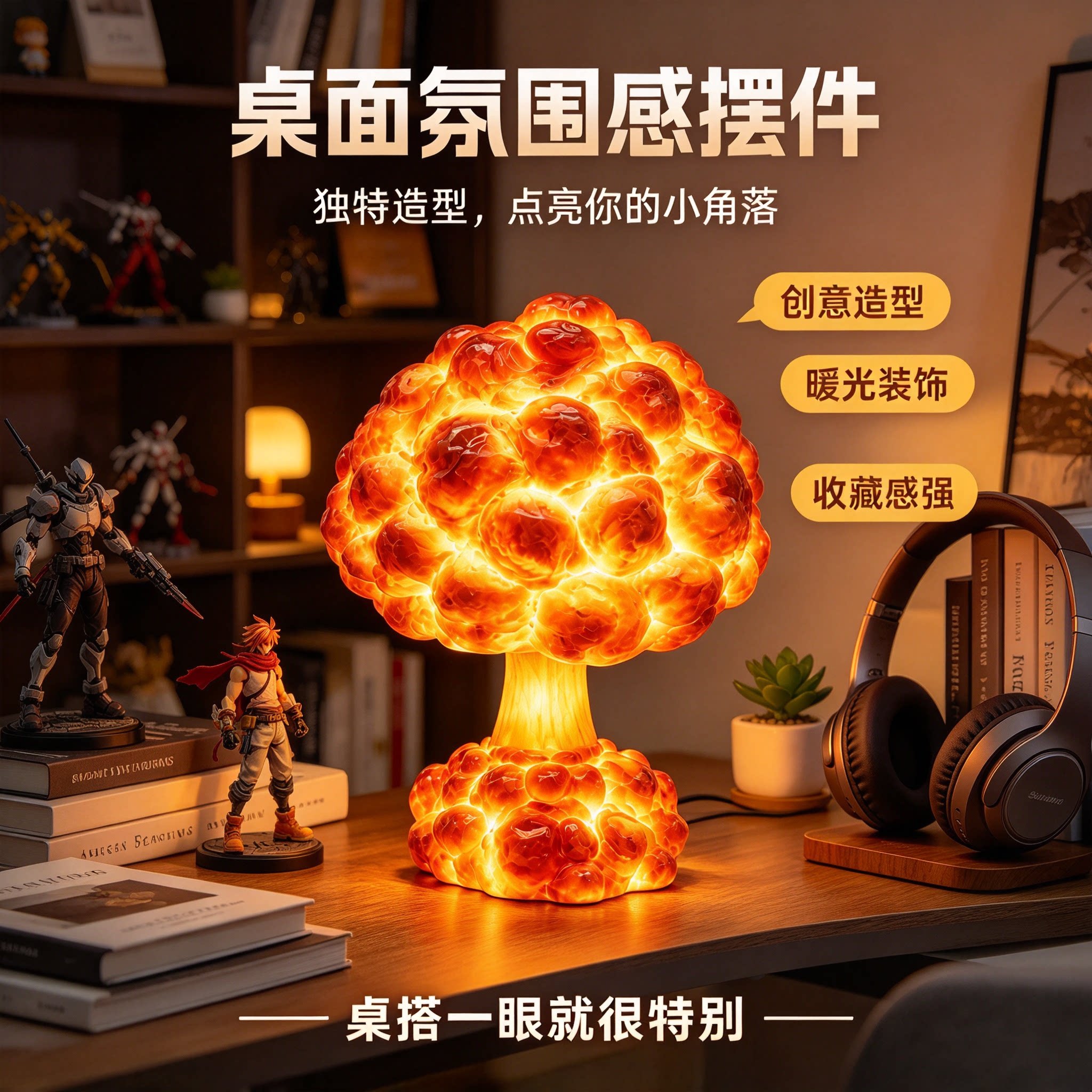 爆炸台灯个性创意手工发光蘑菇云男女孩装饰摆件核弹灯桌面氛围灯