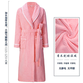 法兰绒浴袍加长加厚家居服洗澡浴衣 加绒保暖睡袍大码 睡衣女款 冬季